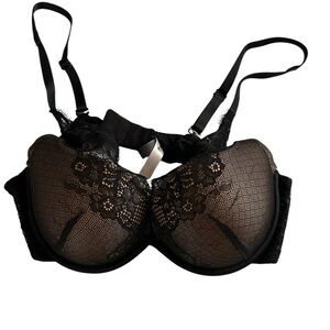 Ambrielle Black & Tan Lace Bra Size 36 C Padded Underwire Push Up
